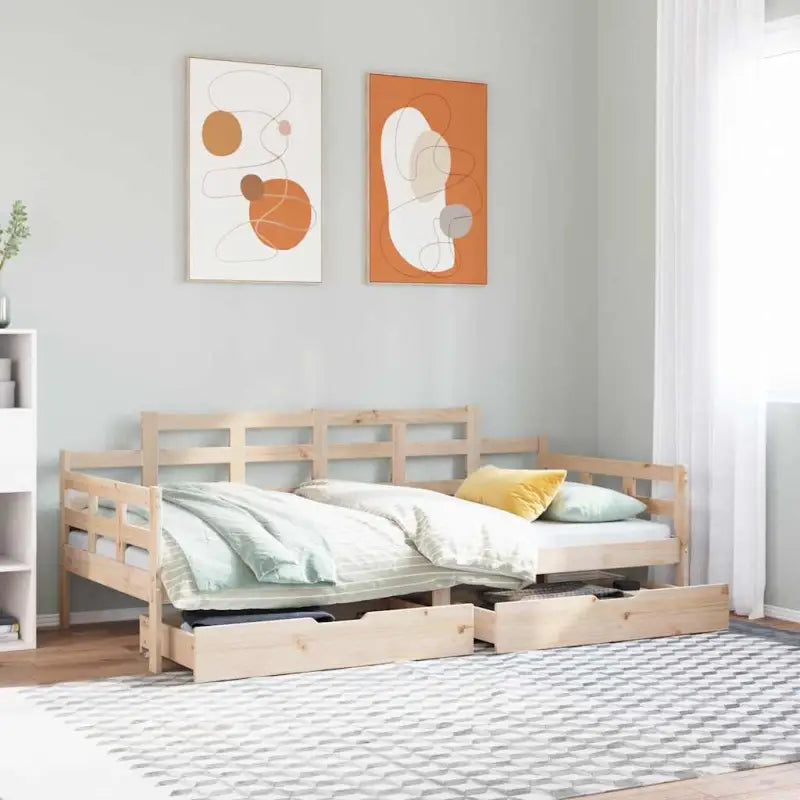 Slaapbank met lades van massief grenenhout met rustieke charme - Naturel / 80 x 200 cm - Bedden & bedframes