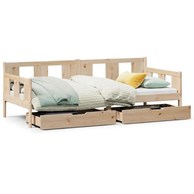 Slaapbank met lades van massief grenenhout met rustieke charme - Naturel / 90 x 200 cm - Bedden & bedframes