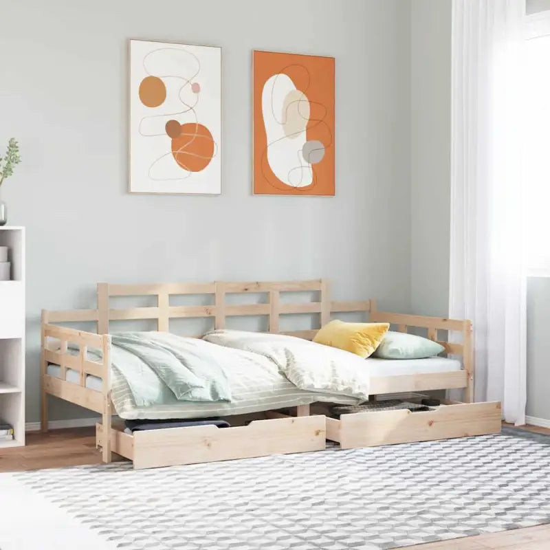 Slaapbank met lades van massief grenenhout met rustieke charme - Naturel / 90 x 200 cm - Bedden & bedframes