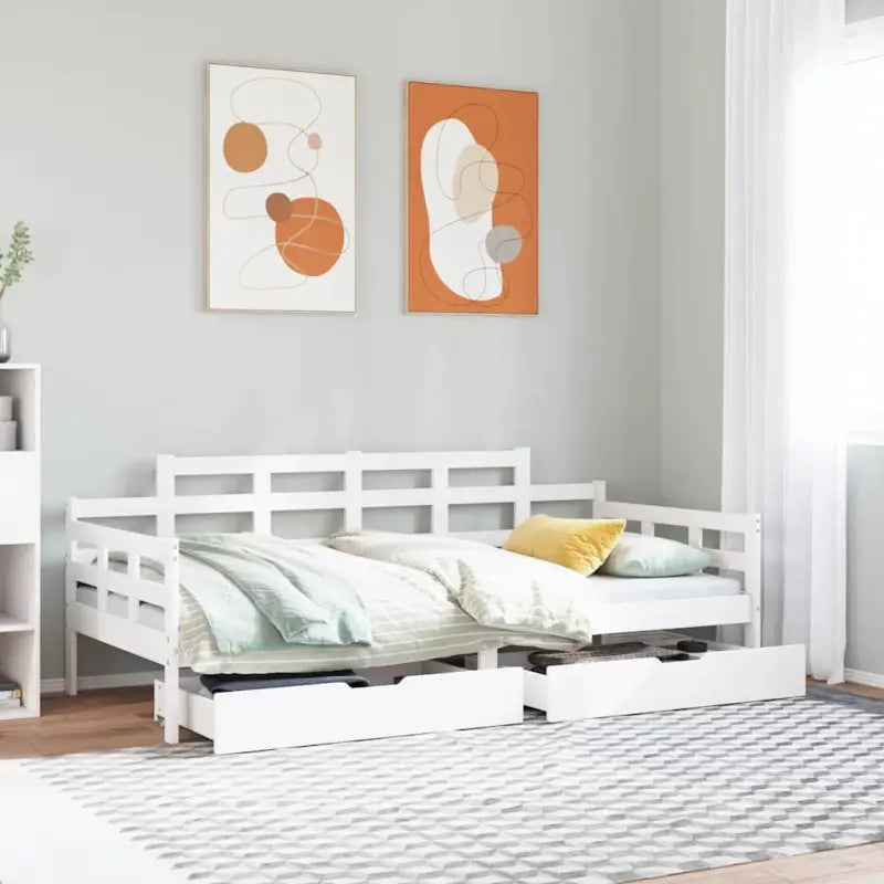 Slaapbank met lades van massief grenenhout met rustieke charme - Wit / 90 x 200 cm - Bedden & bedframes