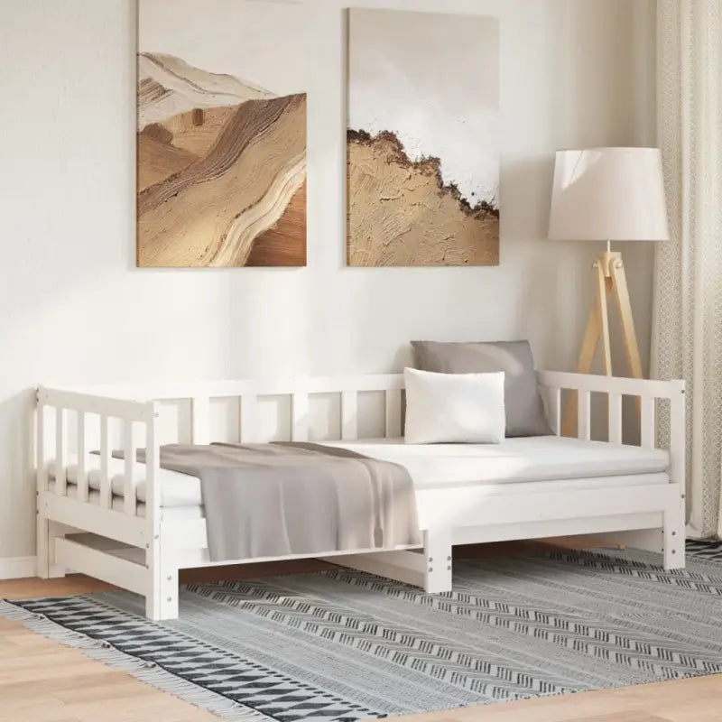 Slaapbank met onderschuifbed van massief grenenhout met handige totale afmetingen - Wit / 90 x 190 cm - Bedden &