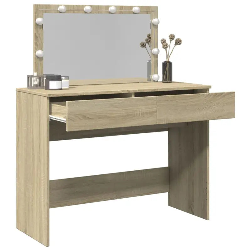 Slaapkamerkaptafel in bewerkt hout met cosmetica binnen handbereik - Slaapkamerkaptafels