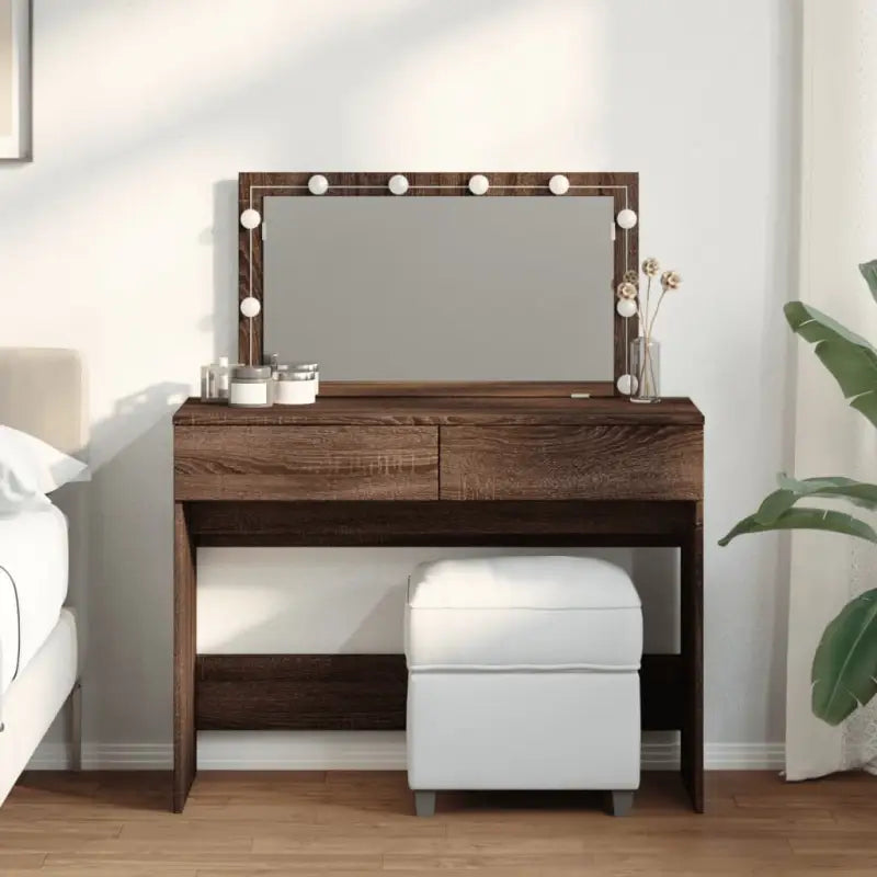 Slaapkamerkaptafel in bewerkt hout met cosmetica binnen handbereik - bruin eikenkleur / 1 - Slaapkamerkaptafels