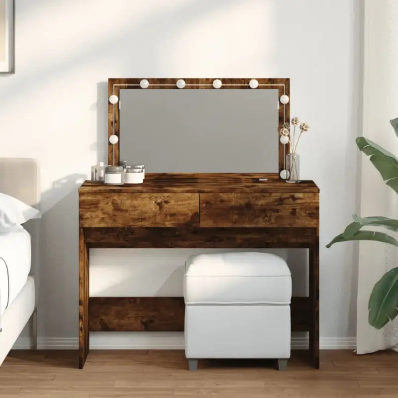 Slaapkamerkaptafel in bewerkt hout met cosmetica binnen handbereik - Gerookt eiken / 1 - Slaapkamerkaptafels