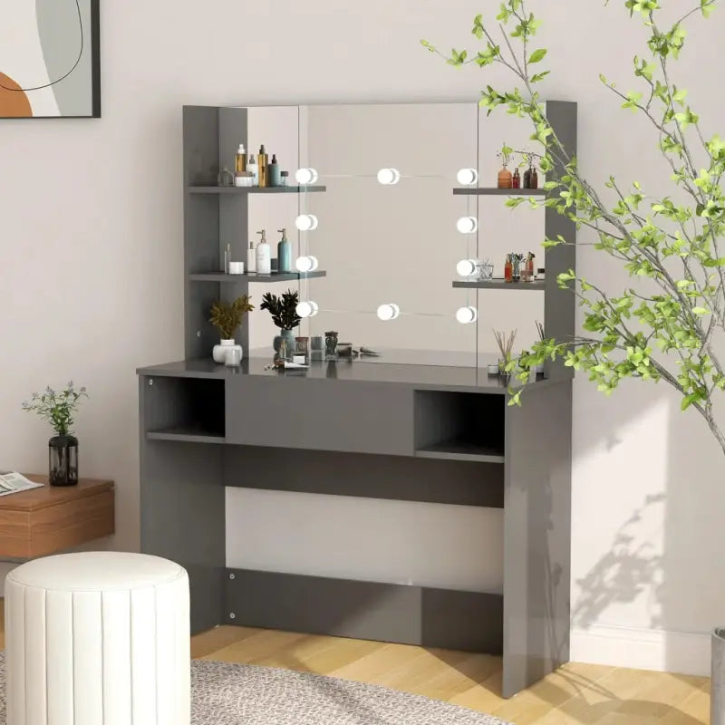 Slaapkamerkaptafel in glanzend grijs met modern en strak ontwerp - Grijs / 1 - Slaapkamerkaptafels