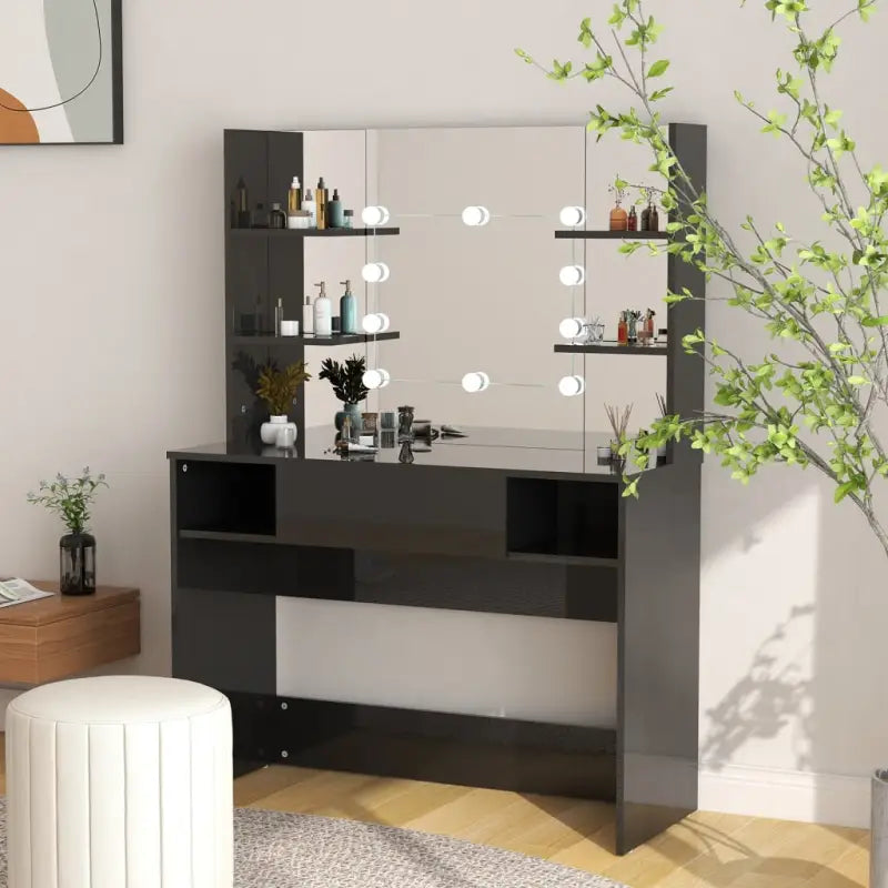 Slaapkamerkaptafel in glanzend grijs met modern en strak ontwerp - Glanzend zwart / 1 - Slaapkamerkaptafels
