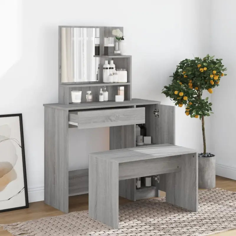 Slaapkamerkaptafel met kruk voor binnen handbereik van je make-up - Grijs sonoma / 1 - Slaapkamerkaptafels