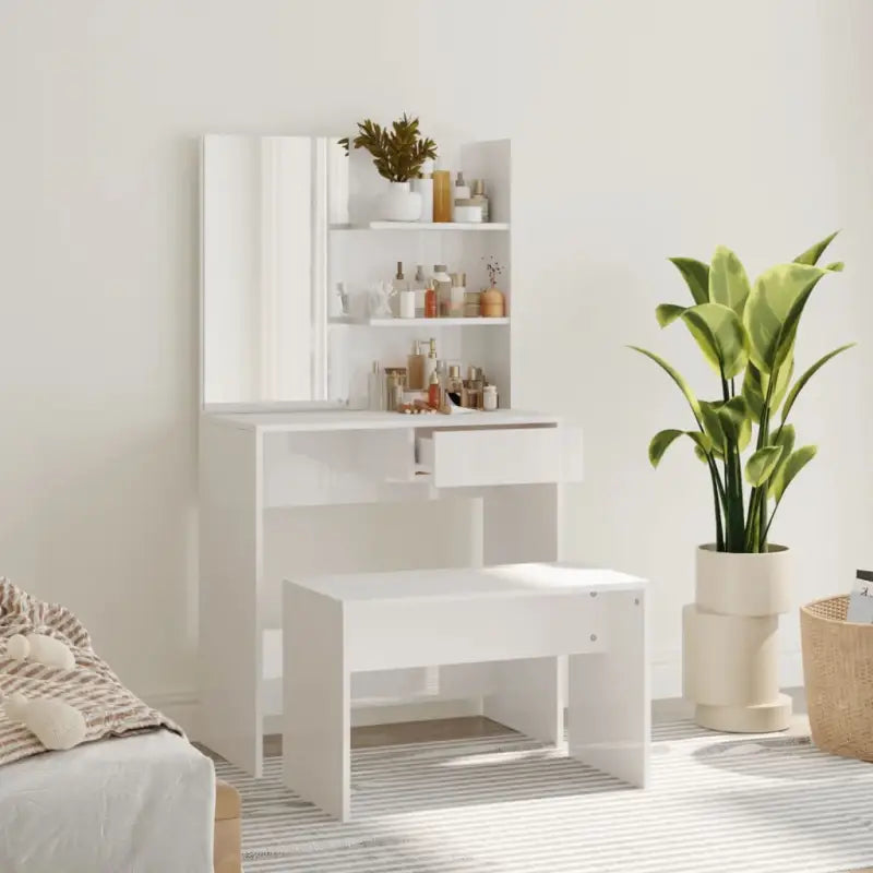 Slaapkamerkaptafel met kruk voor binnen handbereik van je make-up spullen - Hoogglans wit / 1 - Slaapkamerkaptafels