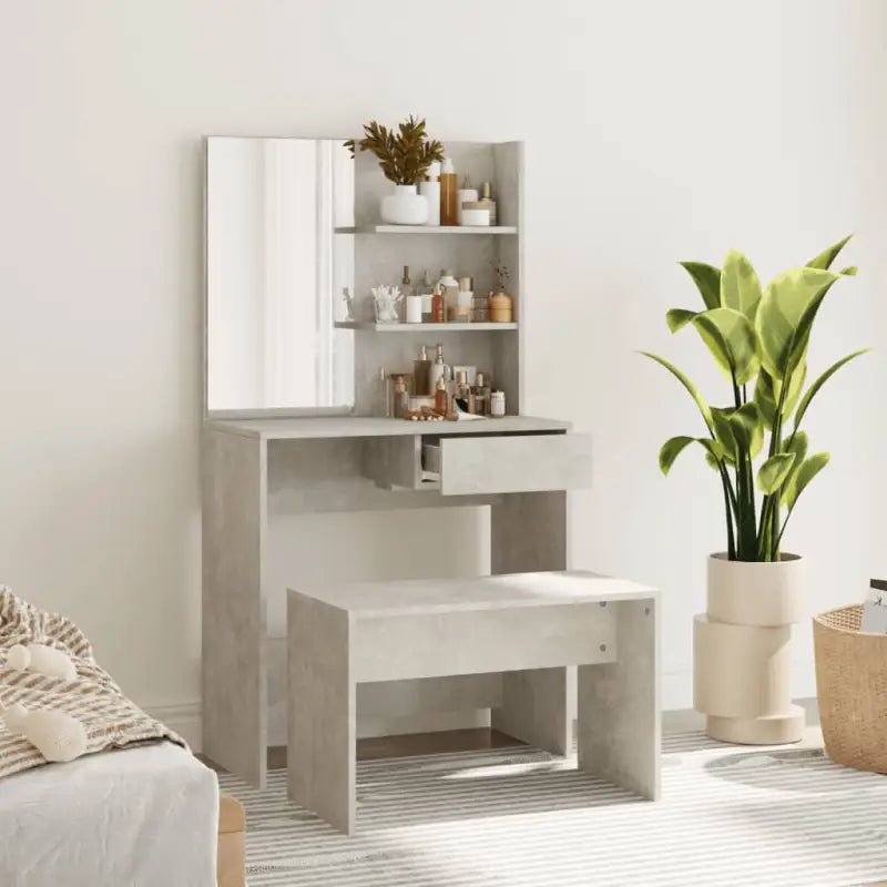 Slaapkamerkaptafel met kruk voor binnen handbereik van je make-up spullen - artisanaal eikenkleurig / 1