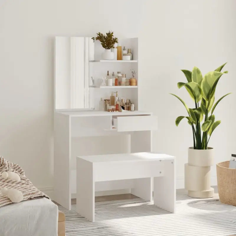 Slaapkamerkaptafel met kruk voor binnen handbereik van je make-up spullen - Wit / 1 - Slaapkamerkaptafels