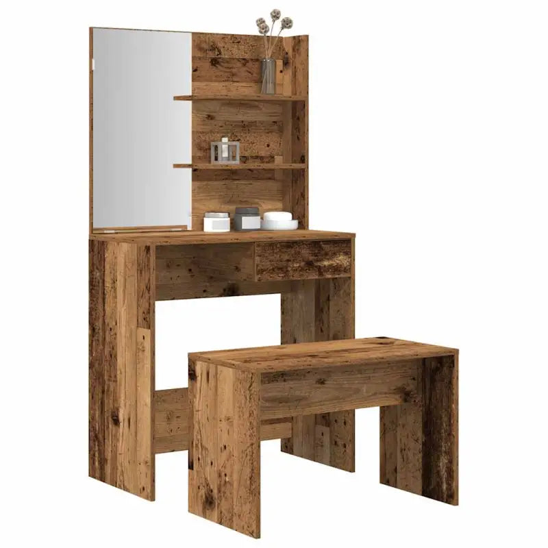 Slaapkamerkaptafel met kruk voor binnen handbereik van je make-up spullen - Oud hout / 1 - Slaapkamerkaptafels