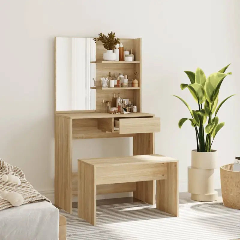 Slaapkamerkaptafel met kruk voor binnen handbereik van je make-up spullen - Sonoma eiken / 1 - Slaapkamerkaptafels
