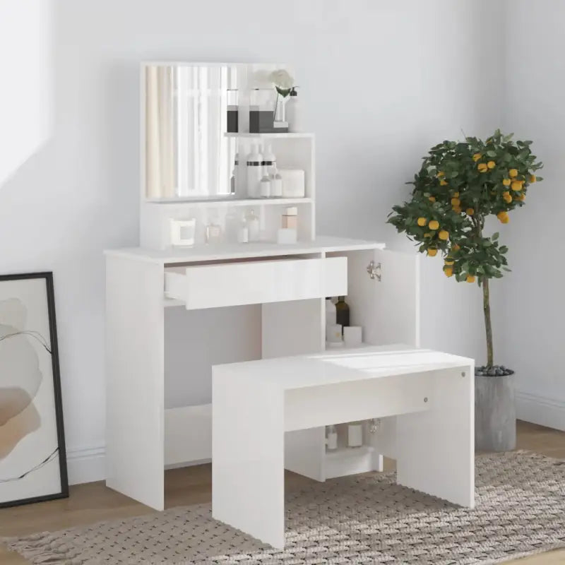 Slaapkamerkaptafel met kruk voor binnen handbereik van je make-up - Hoogglans wit / 1 - Slaapkamerkaptafels