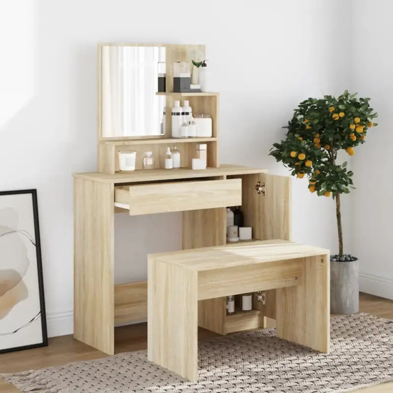 Slaapkamerkaptafel met kruk voor binnen handbereik van je make-up - Sonoma eiken / 1 - Slaapkamerkaptafels