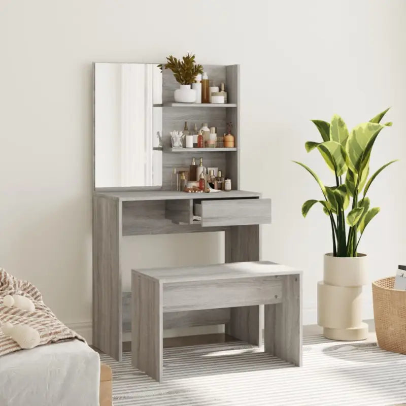 Slaapkamerkaptafel met kruk voor binnen handbereik van je make-up spullen - Grijs sonoma / 1 - Slaapkamerkaptafels