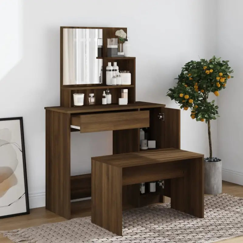 Slaapkamerkaptafel met kruk voor binnen handbereik van je make-up - bruin eikenkleur / 1 - Slaapkamerkaptafels