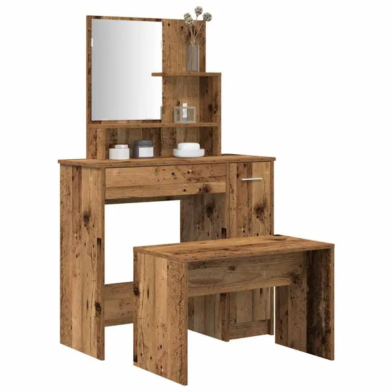 Slaapkamerkaptafel met kruk voor binnen handbereik van je make-up - Oud hout / 1 - Slaapkamerkaptafels
