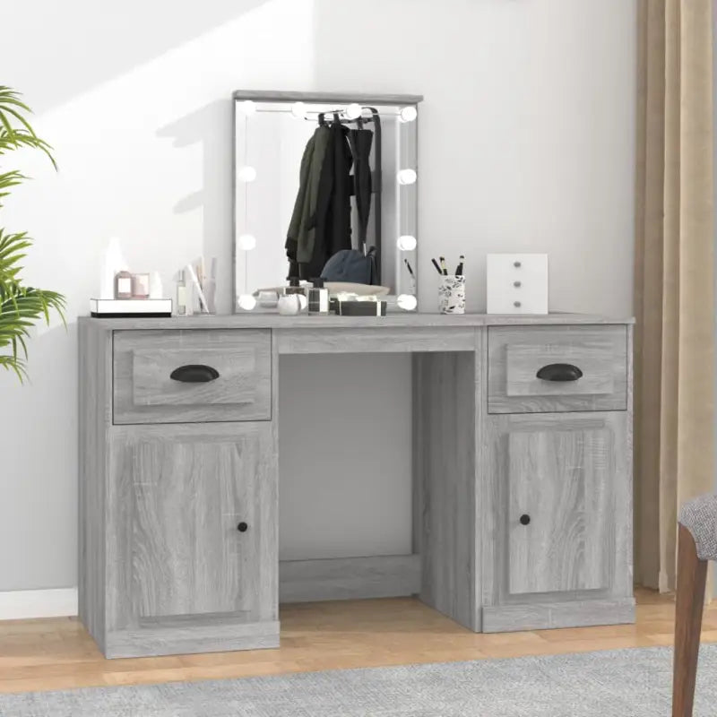 Slaapkamerkaptafel met LED-verlichting en hoogwaardig bewerkt hout - Grijs sonoma / 1 - Slaapkamerkaptafels