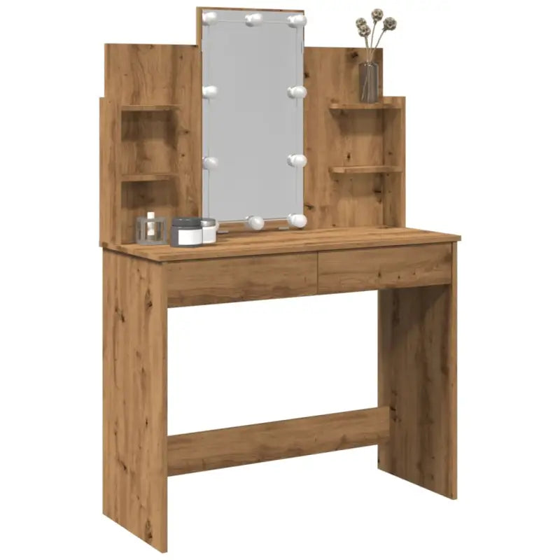 Slaapkamerkaptafel met spiegel LED-verlichting bewerkt hout - artisanaal eikenkleurig / 1 - Slaapkamerkaptafels