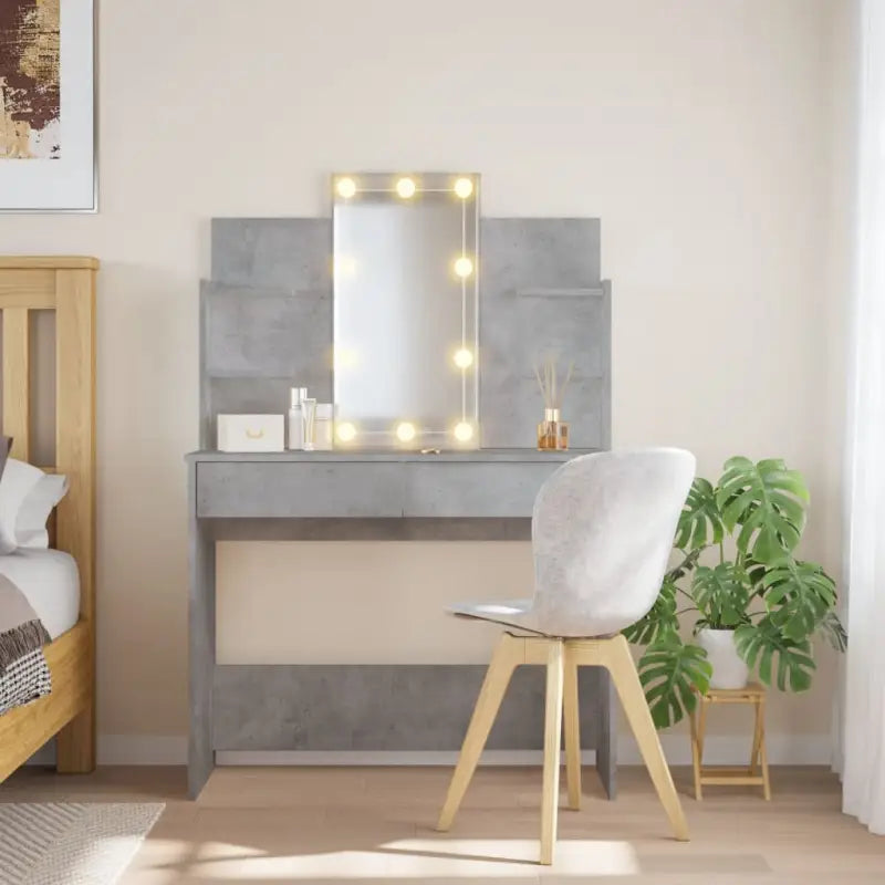 Slaapkamerkaptafel met spiegel LED-verlichting bewerkt hout - Betongrijs / 1 - Slaapkamerkaptafels