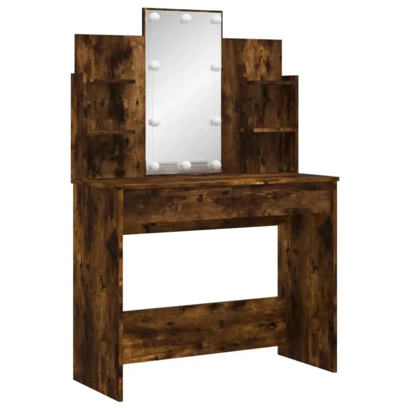 Slaapkamerkaptafel met spiegel LED-verlichting bewerkt hout - Slaapkamerkaptafels
