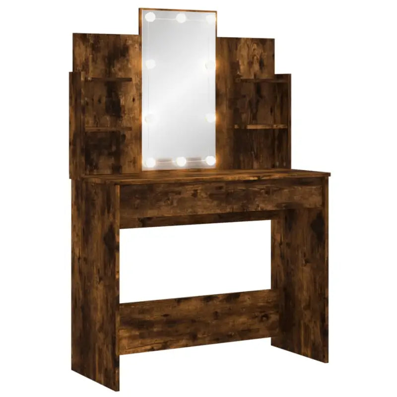 Slaapkamerkaptafel met spiegel LED-verlichting bewerkt hout - Slaapkamerkaptafels