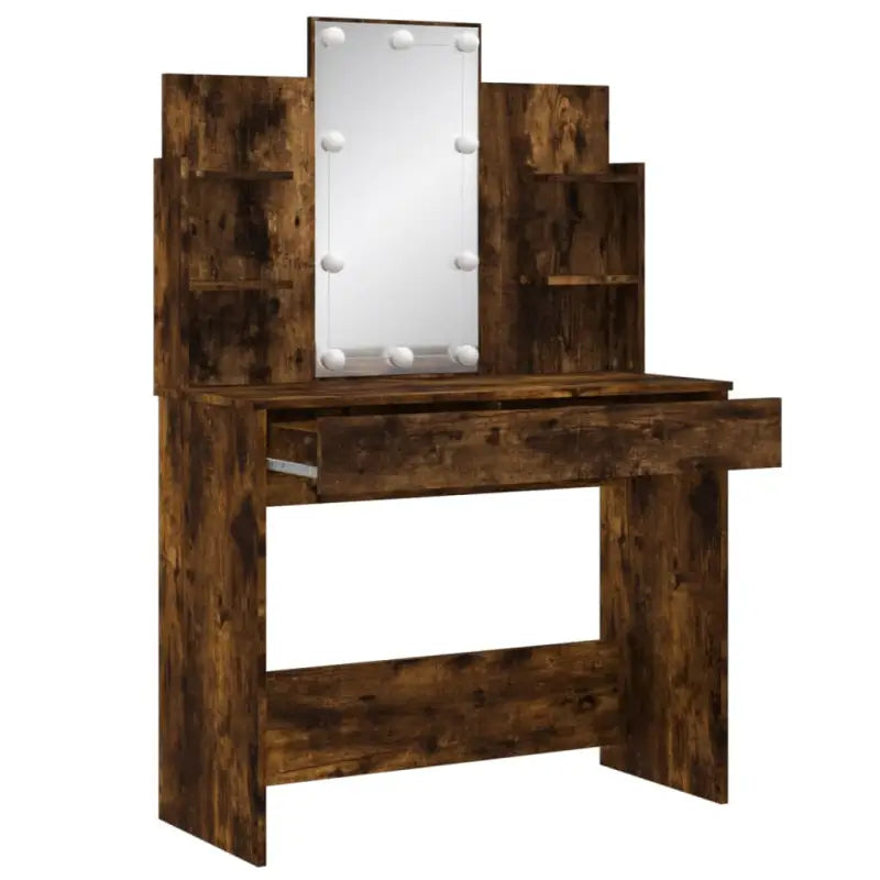 Slaapkamerkaptafel met spiegel LED-verlichting bewerkt hout - Slaapkamerkaptafels