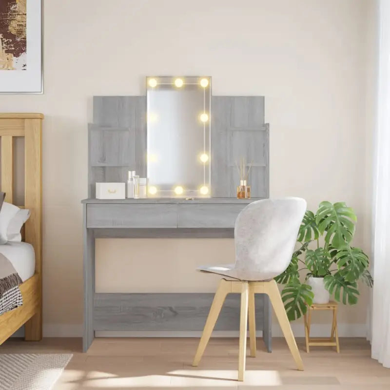 Slaapkamerkaptafel met spiegel LED-verlichting bewerkt hout - Grijs sonoma / 1 - Slaapkamerkaptafels