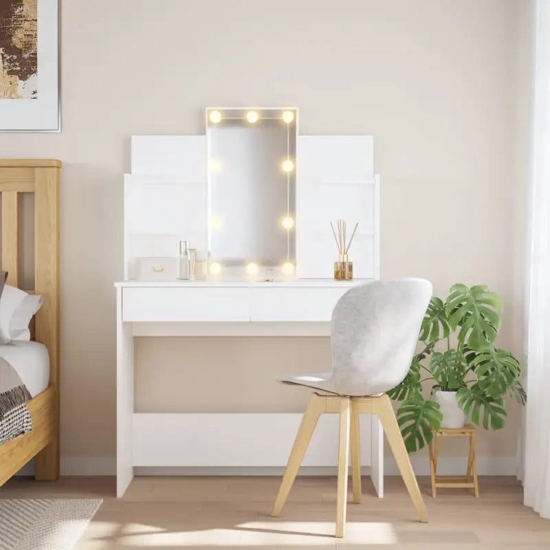 Slaapkamerkaptafel met spiegel LED-verlichting bewerkt hout - Wit / 1 - Slaapkamerkaptafels