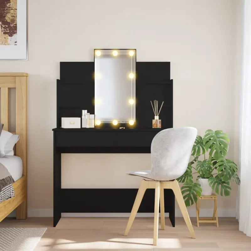 Slaapkamerkaptafel met spiegel LED-verlichting bewerkt hout - Zwart / 1 - Slaapkamerkaptafels