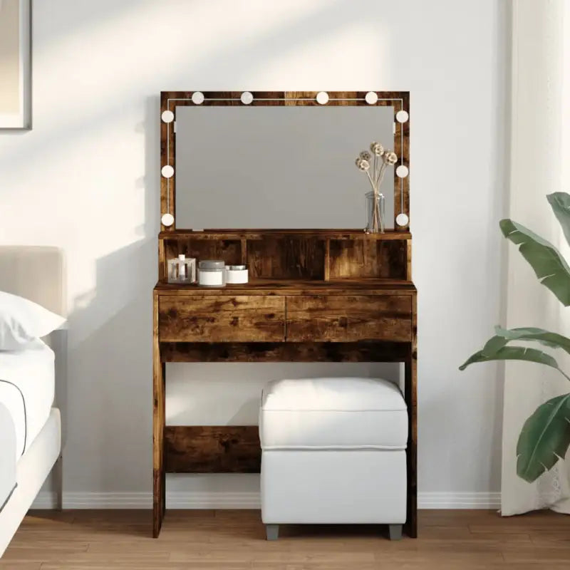 Slaapkamerkaptafel van bewerkt hout met binnen handbereik accessoires - Gerookt eiken / 1 - Slaapkamerkaptafels