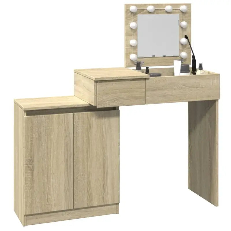 Slaapkamerkaptafel van bewerkt hout met cosmetica binnen handbereik - Slaapkamerkaptafels