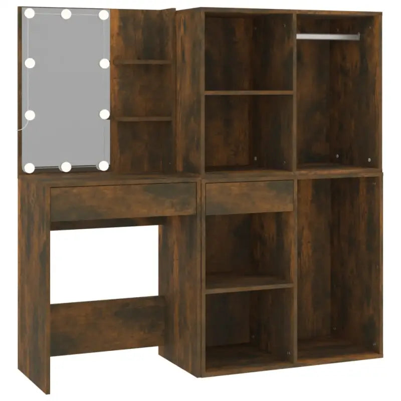 Slaapkamerkaptafel van bewerkt hout met LED verlichting en binnen handbereik spullen - Slaapkamerkaptafels