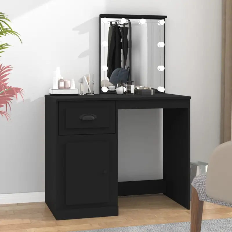 Slaapkamerkaptafel van bewerkt hout met moderne asymmetrische vorm - Zwart / 1 / met LED - Slaapkamerkaptafels