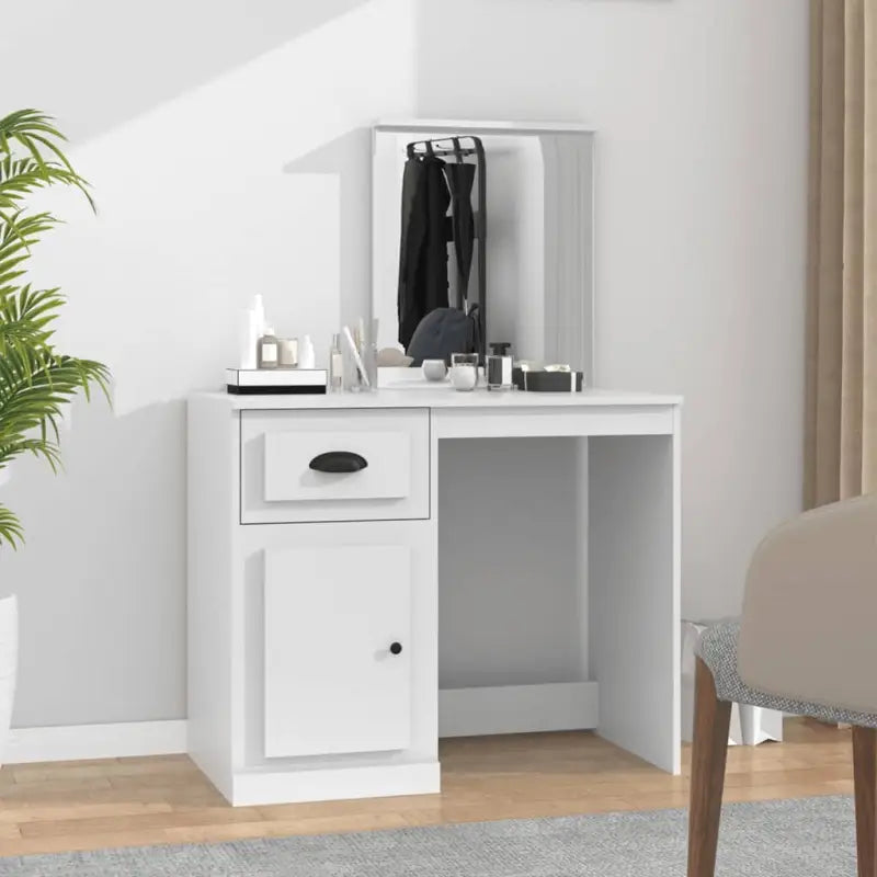 Slaapkamerkaptafel van bewerkt hout met moderne asymmetrische vorm - Slaapkamerkaptafels