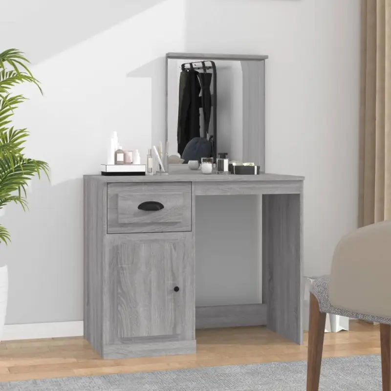 Slaapkamerkaptafel van bewerkt hout met moderne asymmetrische vorm - Grijs sonoma / 1 / met spiegel
