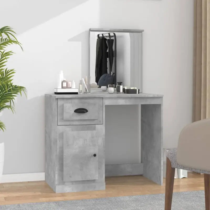 Slaapkamerkaptafel van bewerkt hout met moderne asymmetrische vorm - Betongrijs / 1 / met spiegel - Slaapkamerkaptafels
