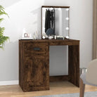 Slaapkamerkaptafel van bewerkt hout met moderne asymmetrische vorm - Gerookt eiken / 1 / met LED - Slaapkamerkaptafels