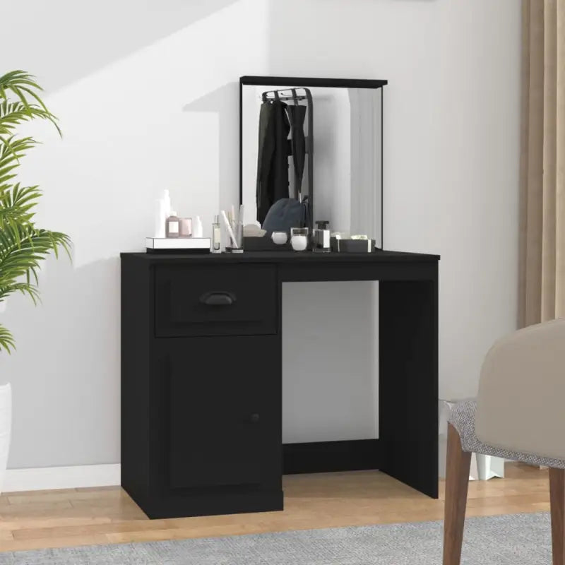 Slaapkamerkaptafel van bewerkt hout met moderne asymmetrische vorm - Zwart / 1 / met spiegel - Slaapkamerkaptafels