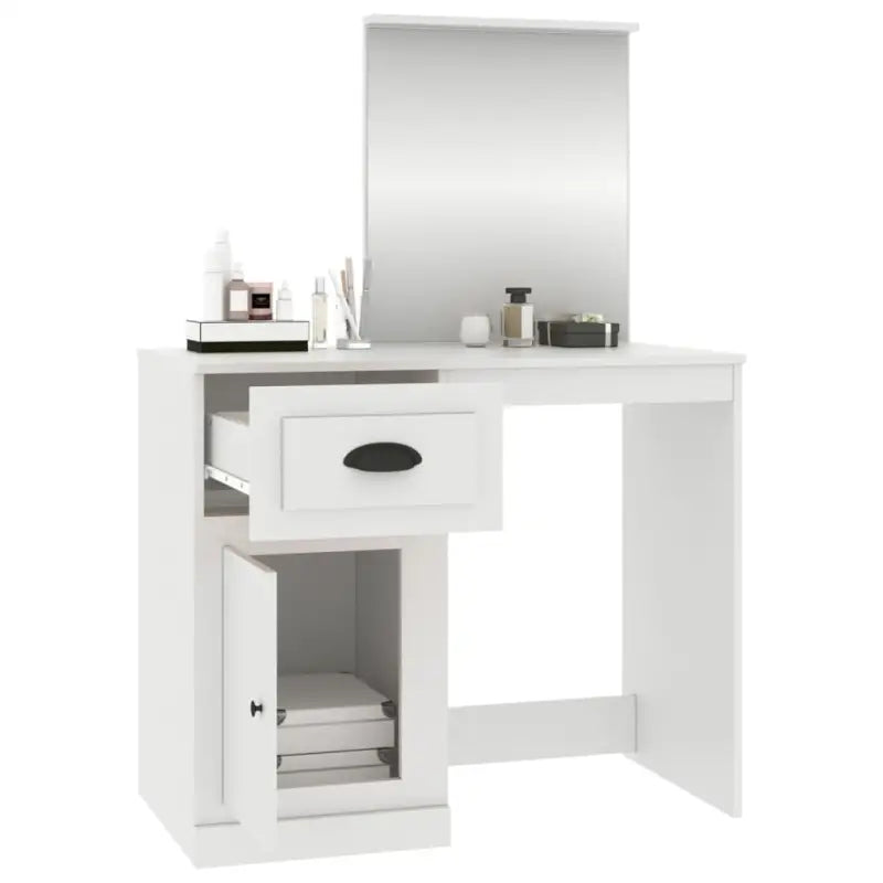 Slaapkamerkaptafel van bewerkt hout met moderne asymmetrische vorm - Slaapkamerkaptafels