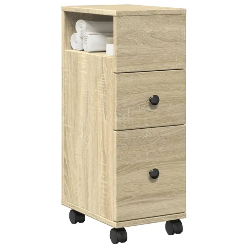 Smalle badkamerkast van bewerkt hout voor een decoratieve en praktische ruimte - Sonoma eiken / 1 - Opbergkasten &