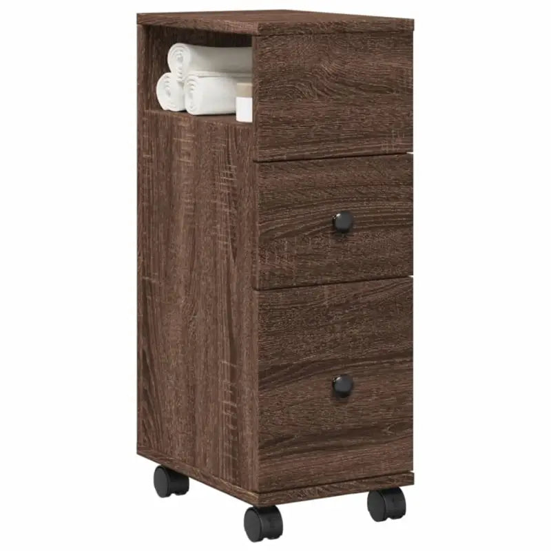 Smalle badkamerkast van bewerkt hout voor een decoratieve en praktische ruimte - bruin eikenkleur / 1 - Opbergkasten &