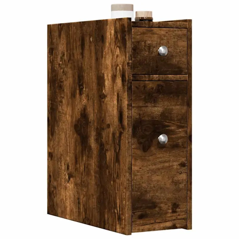 Smalle badkamerkast van bewerkt hout voor een praktische badkameroplossing - Gerookt eiken / 1 - Opbergkasten &