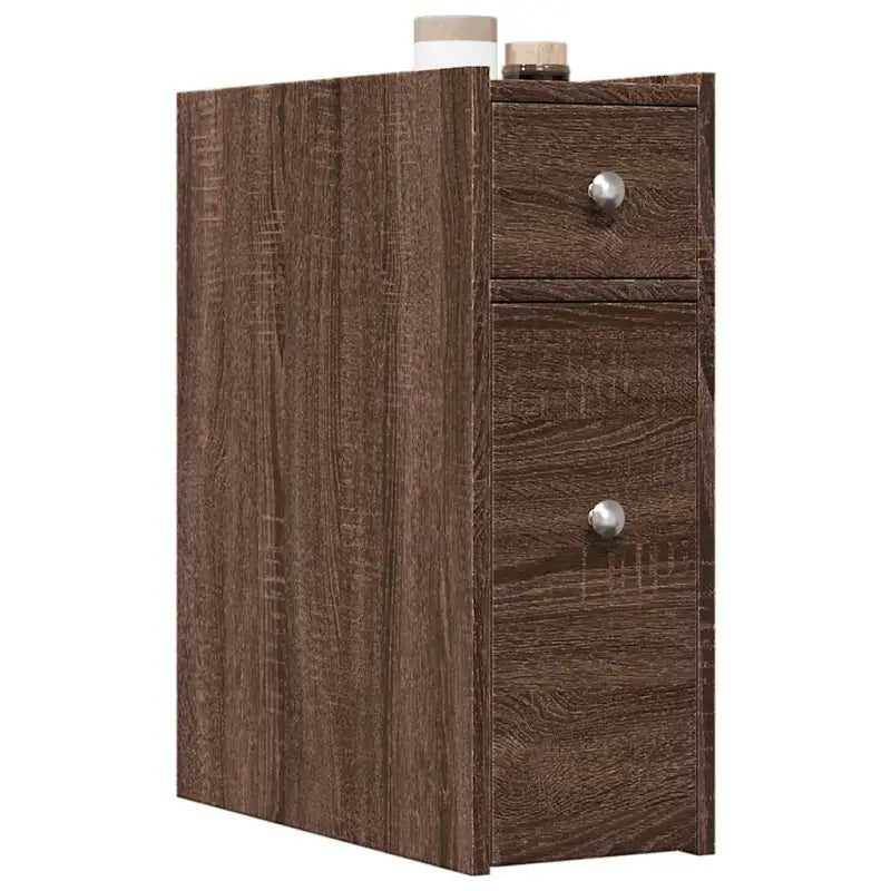 Smalle badkamerkast van bewerkt hout voor een praktische badkameroplossing - bruin eikenkleur / 1 - Opbergkasten &