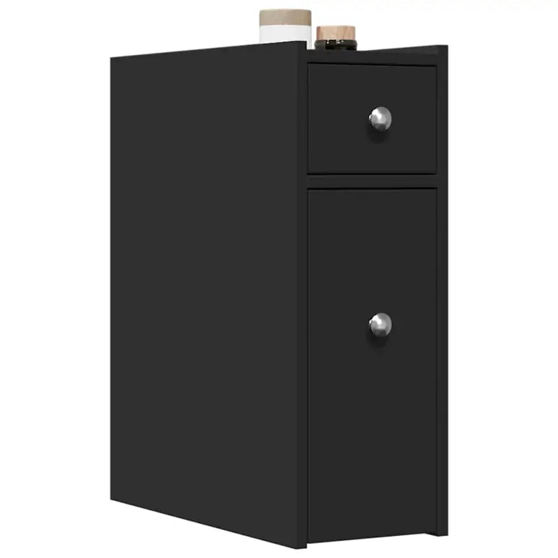 Smalle badkamerkast van bewerkt hout voor een praktische badkameroplossing - Zwart / 1 - Opbergkasten & lockerkasten