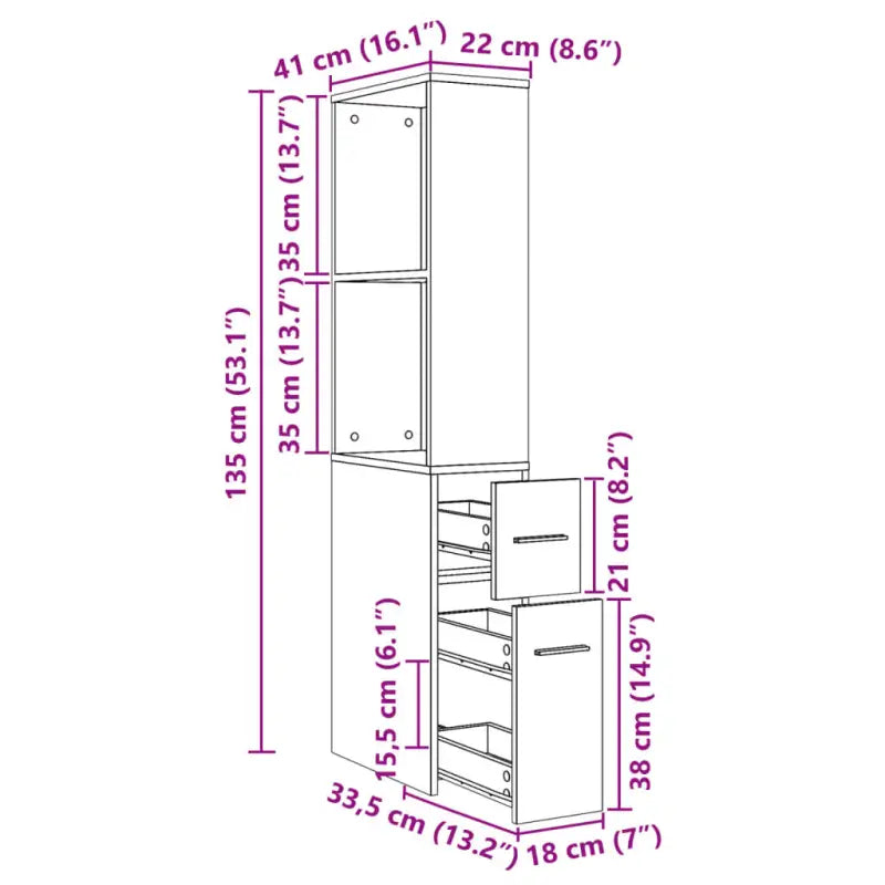 Smalle badkamerkast van bewerkt hout voor een stijlvol interieur - Opbergkasten & lockerkasten