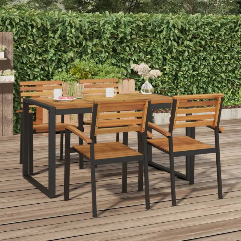 Stapelbare tuinstoelen met massief acaciahout en metalen frame - 4 - Tuinstoelen