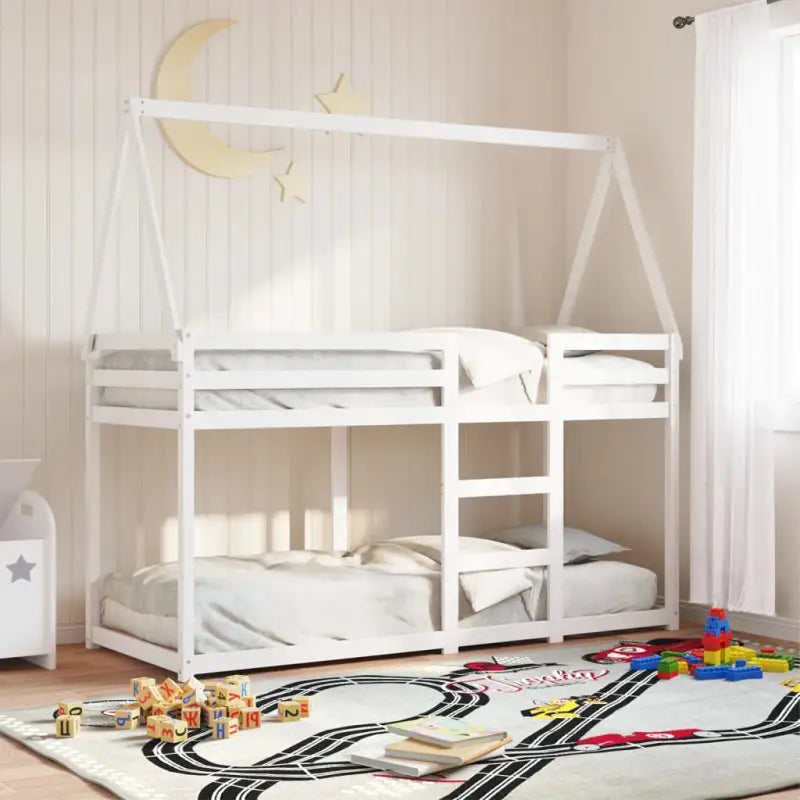 Stapelbed met bedhuis en open zijdeur in massief grenenhout - Wit / 90 x 200 cm - Bedden & bedframes