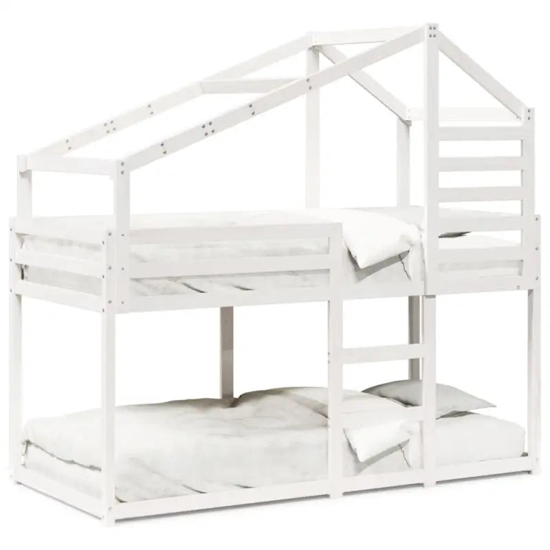 Stapelbed met bedhuis en open zijdeur van massief grenenhout in wit materiaal - Bedden & bedframes