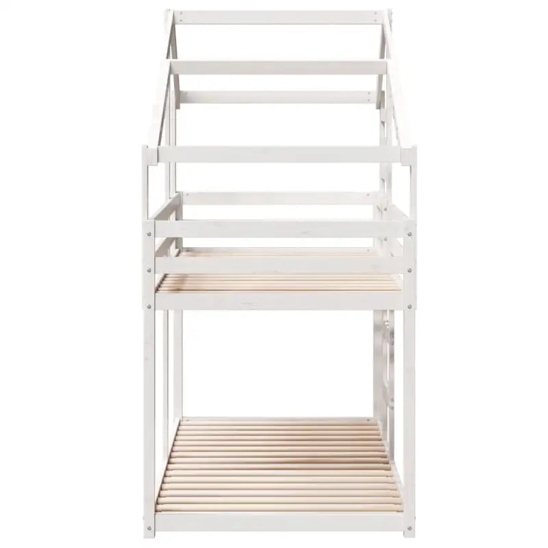 Stapelbed met bedhuis en open zijdeur van massief grenenhout in wit materiaal - Bedden & bedframes